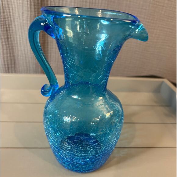 Blue Crackle Glass. Pitcher 7" hand Blown - Picture 4 of 6